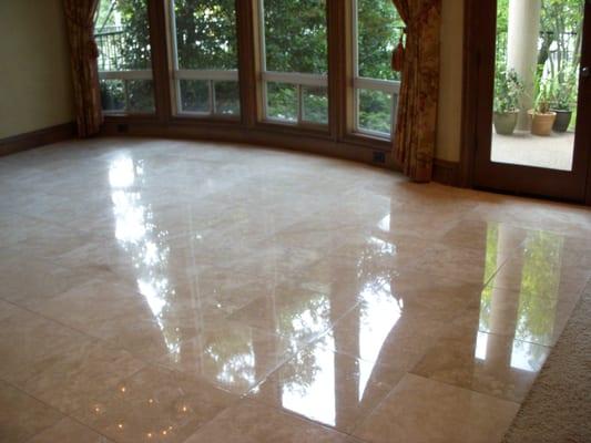 Travertine Polished to produce a deep mirror-like reflection.