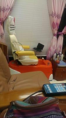 Pedicure nail chair for kids!! Complete with a dvd player.