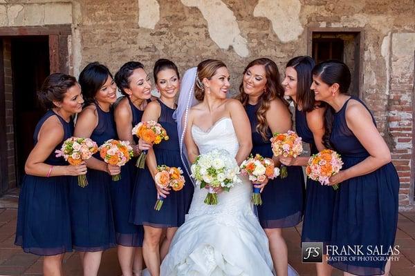 Hair & Makeup of the Bride; Makeup of 2 Bridesmaids directly to the bride's left (bride is looking away from them)