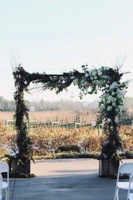 The arbor overlooking the vineyard