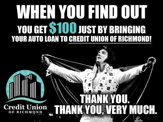 THANK YOU. THANK YOU, VERY MUCH FOR BEING A MEMBER!
 
 Check out loan rates on our website curich.org