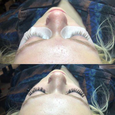 Before and after of classic eyelash extensions