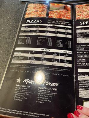 Pizza menu