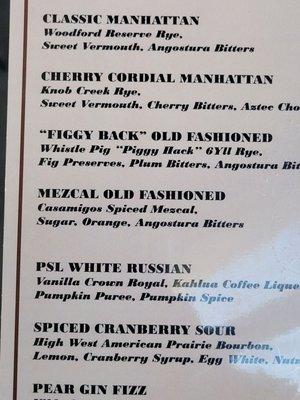 Part of their cocktail menu