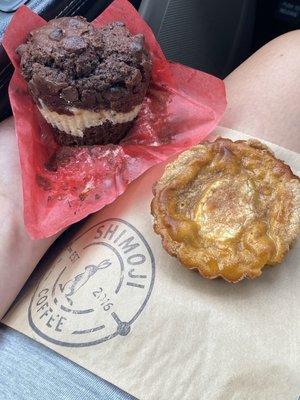 Chocolate cream cheese Muffin and mini pumpkin cream pie! You can get them warmed up too, just ask!