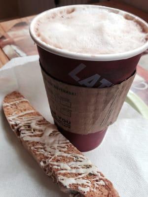 Extreme toffee latte with white chocolate cranberry biscotti