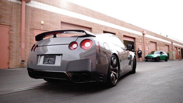 Nissan GTR color change wrap - Avery SW900 gloss grey