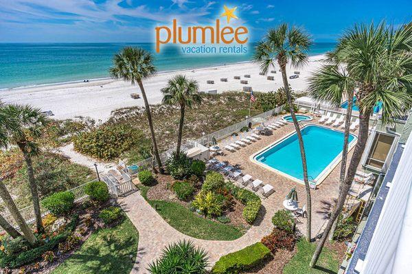 Directly on the Gulf of Mexico!  Beautiful beach front vacation condos with lush landscaping and heated pool.