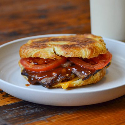 Brisket and Cheddar Croissant with Tomatoes