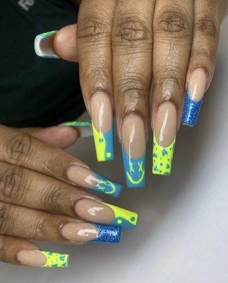 Long Acrylic nails with nail art