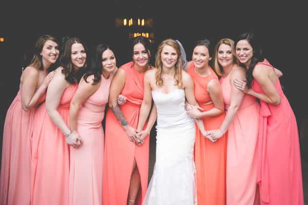 Peachy goodness for bridesmaids dresses. I love the individuality this bride allowed the ladies. Spring 2016. Hazy Lane Studios Photography