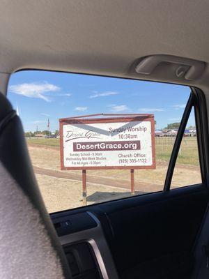 Church sign where market is located