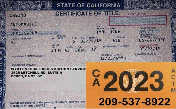 DMV registration title transfers processed here at our office.  Walk in and walk out with your new tags and registration in hand.