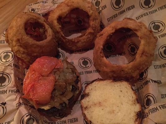 Onion ring and cure burger