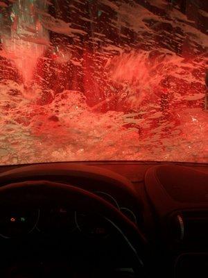 Inside the car wash.