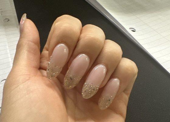 GelX extensions and gel gold glitter French tips