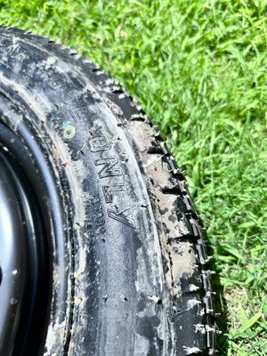 Mud and mold caked onto the spare tire