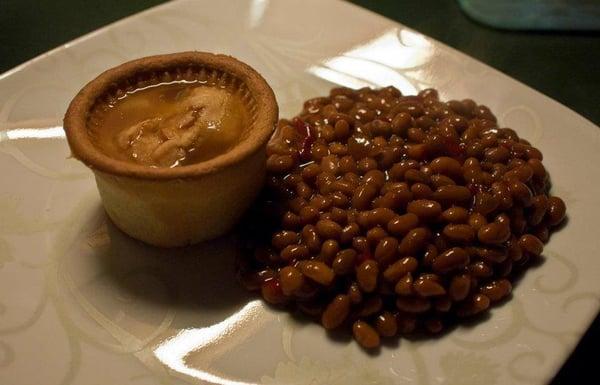 Our English Pork Pie best served with Boston baked beans.