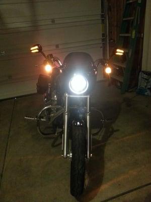 Harley Davidson lighted mirrors.  Looks great, but only 80% complete after 8 hours since they still dont blink when turning.