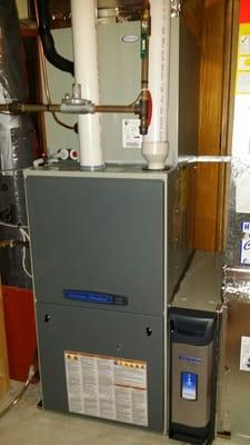 Installation of new American Standard high efficiency furnace with electronic air filter.