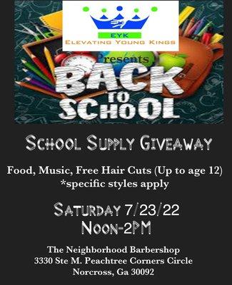 Elevating is hosting a block party themed school supply giveaway In the Gwinnett County area.