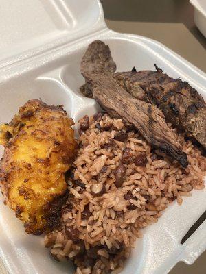 Nicaraguan Plate (Carne Asada, Gallo Pinto, Plantain)