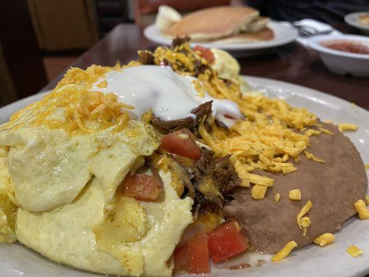 Fiesta omelet with beans