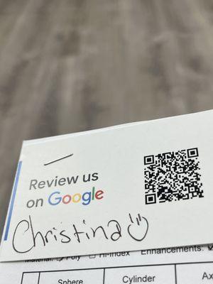 Loved how she gave me an option for a review.