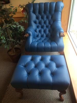 Hand tufted genuine leather arm chair and ottoman !