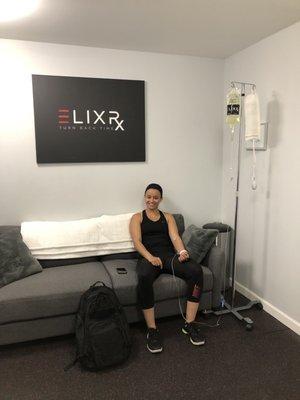 One of our lovely Crossfit members getting an IV treatment before her workout.