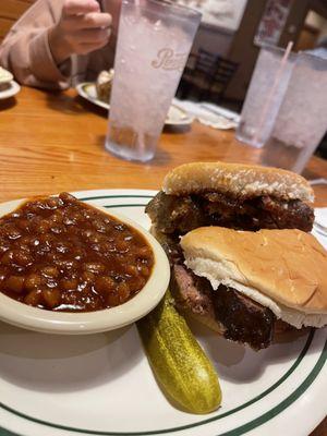 Two meat sandwhich and baked beans