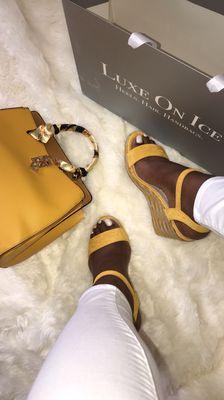 "City Lights" Handbag paired with the Laila Wedges