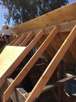 Practicing roof framing techniques.