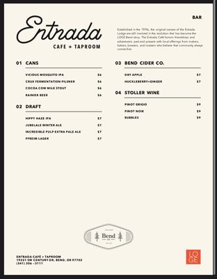 Bar menu