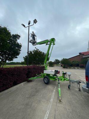 Retrofit parking lot lights from metal halide to LED corn Cobb bulbs