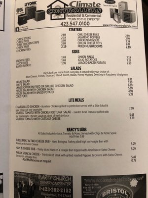 Lunch dinner menu