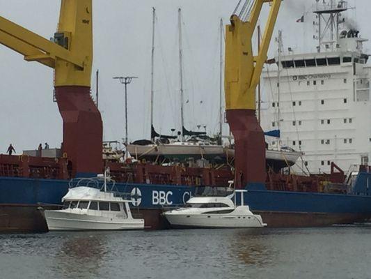 Picking up a boat off the ship in Ensenada,  Mexico