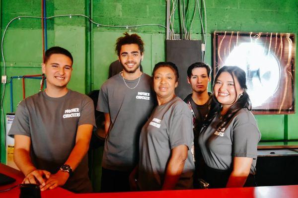 Our Staff at Mother Chuckers. From L to R: Owner Jordan Pierce, Aquemini Martin, Lolita Smith, Peyton Pierce, and Aaliyah Pierce.