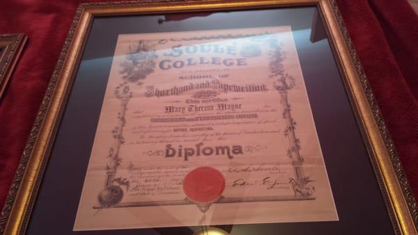 My grandmother's diploma.