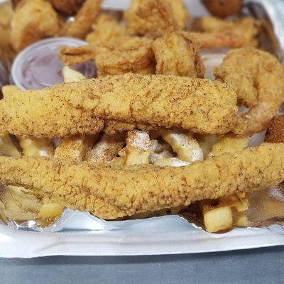 Catfish Fillet  with Jumbo Shrimp and Cajun Fries