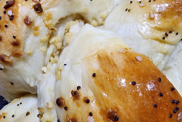 Close up of Garlic stuffed challah!