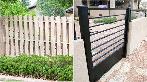 Painters for staining wood fence and painting of metal fence.