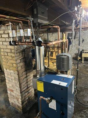 A water boiler heating system