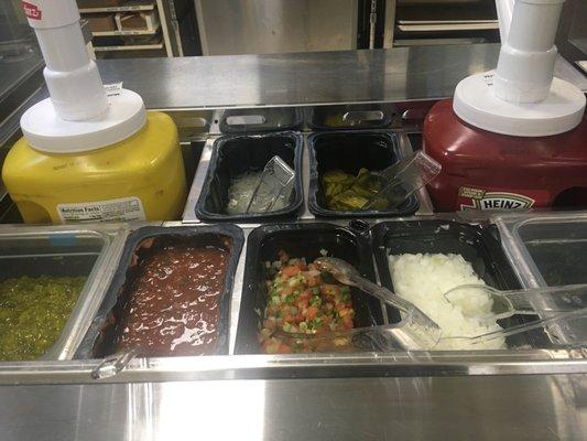 Nice condiments, fresh and tasty. Clean place.