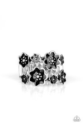 $5.00 Black Flower Stretchy Ring Sizes 5-11