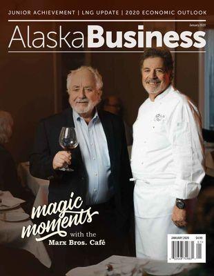 The January 2020 issue of Alaska Business magazine featuring the owners of the Marx Bros Cafe