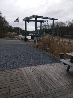 The boat lift at Ferry Point Marina, the only place on the Magothy open year round for all your boating problems.  Fantastic