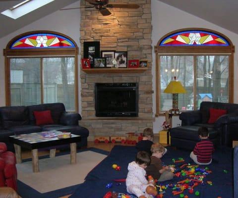 Their upstairs playroom is where kids spread out with toys and where they do all their dancing and party games.