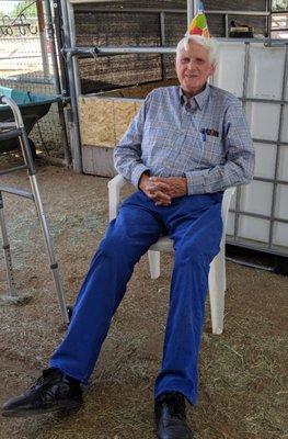 Here's Bob celebrating his 87th birthday last June while visiting a horse rescue with me.