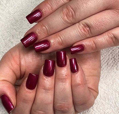 Shiny Red Square Tip Gel-X Set.